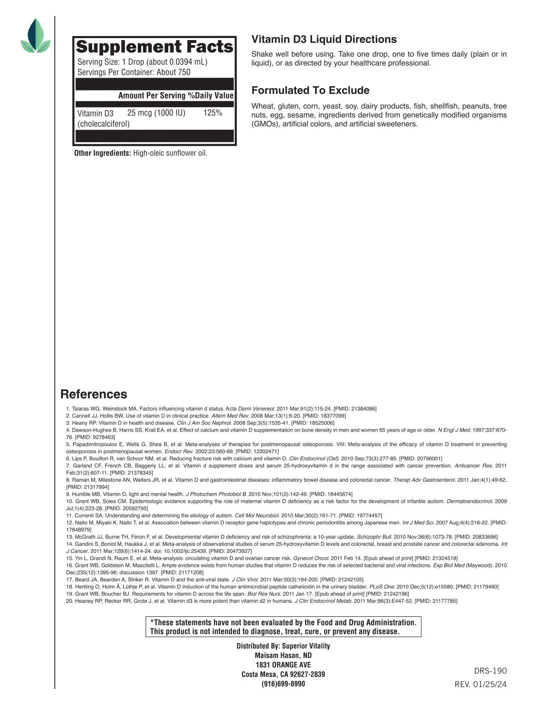 Vitamin D Drops~D3 Liquid 1oz